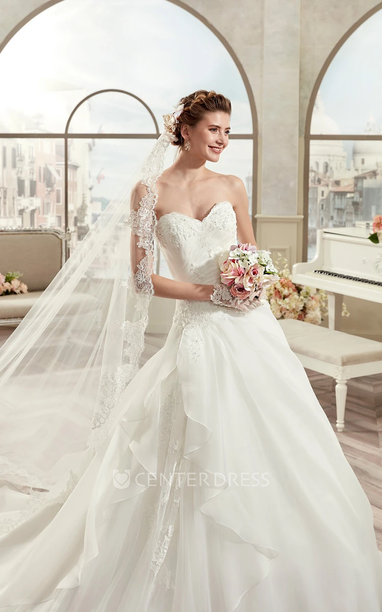 Sweetheart A-Line Bridal Gown With Side Ruffles And Lace-Up Back