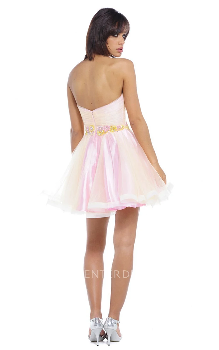 Sweetheart Short Jeweled Tulle Prom Dress With Criss Cross And V Back