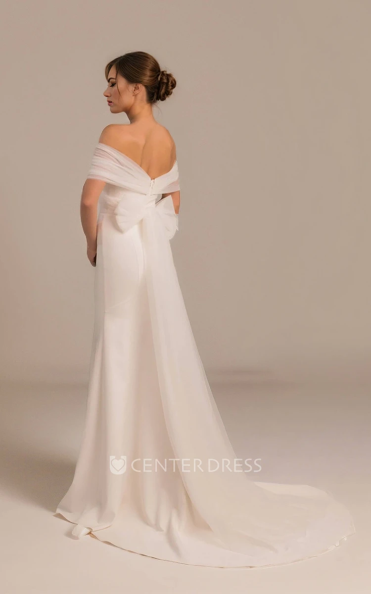 Floor-length Sexy Mermaid Off-the-shoulder Elegant Vow Renewal Wedding Dress with V Back Bows Train