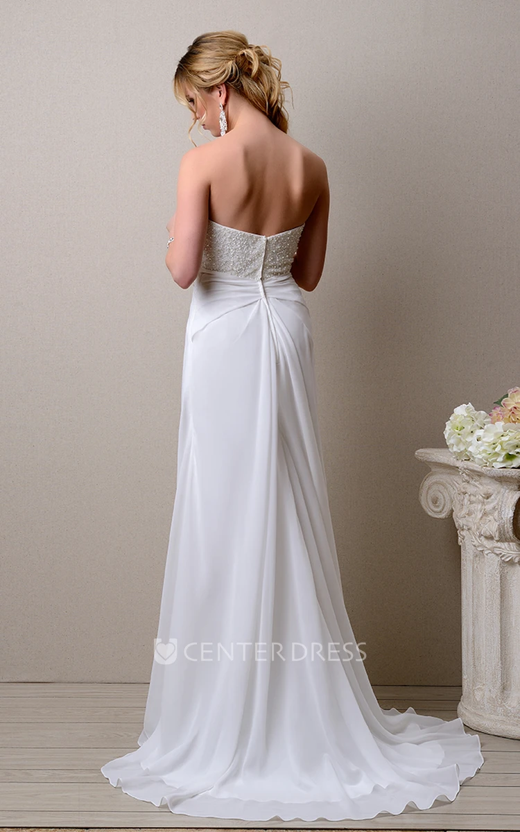 Empire Sleeveless A-Line Chiffon Wedding Dress With Bust Pearls