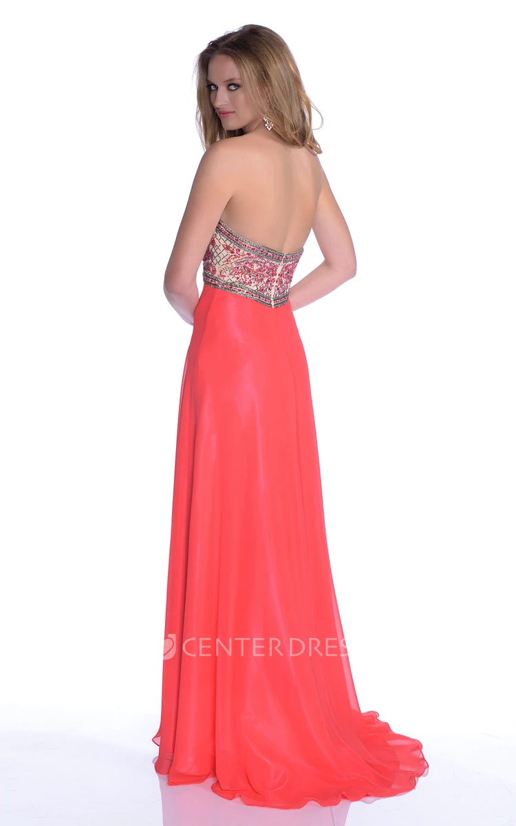 A-Line Chiffon Sweetheart Prom Dress With Rhinestone Bust And Open Back