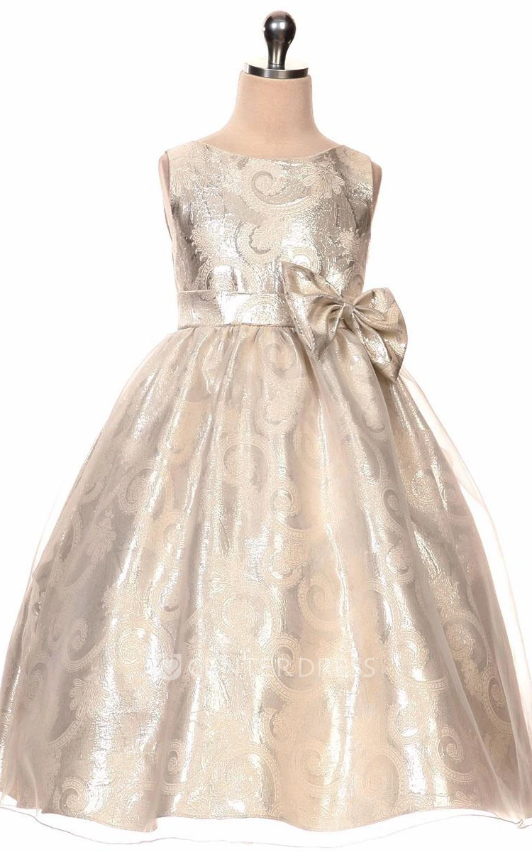 Tea-Length Tiered Bowed Sequins&Organza Flower Girl Dress With Sash