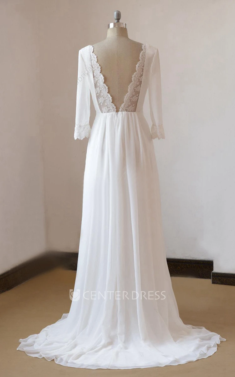 A-Line Chiffon Lace Satin Weddig Dress