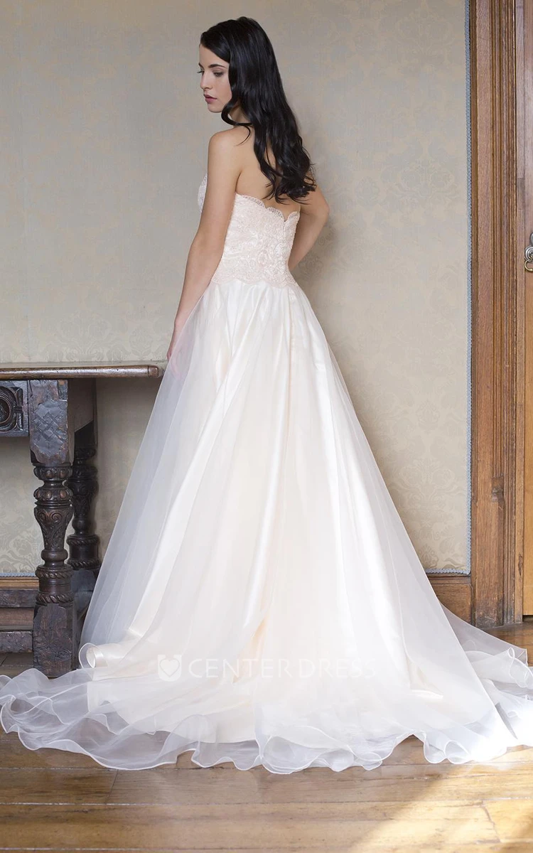 A-Line Sweetheart Floor-Length Sleeveless Organza&Lace Wedding Dress