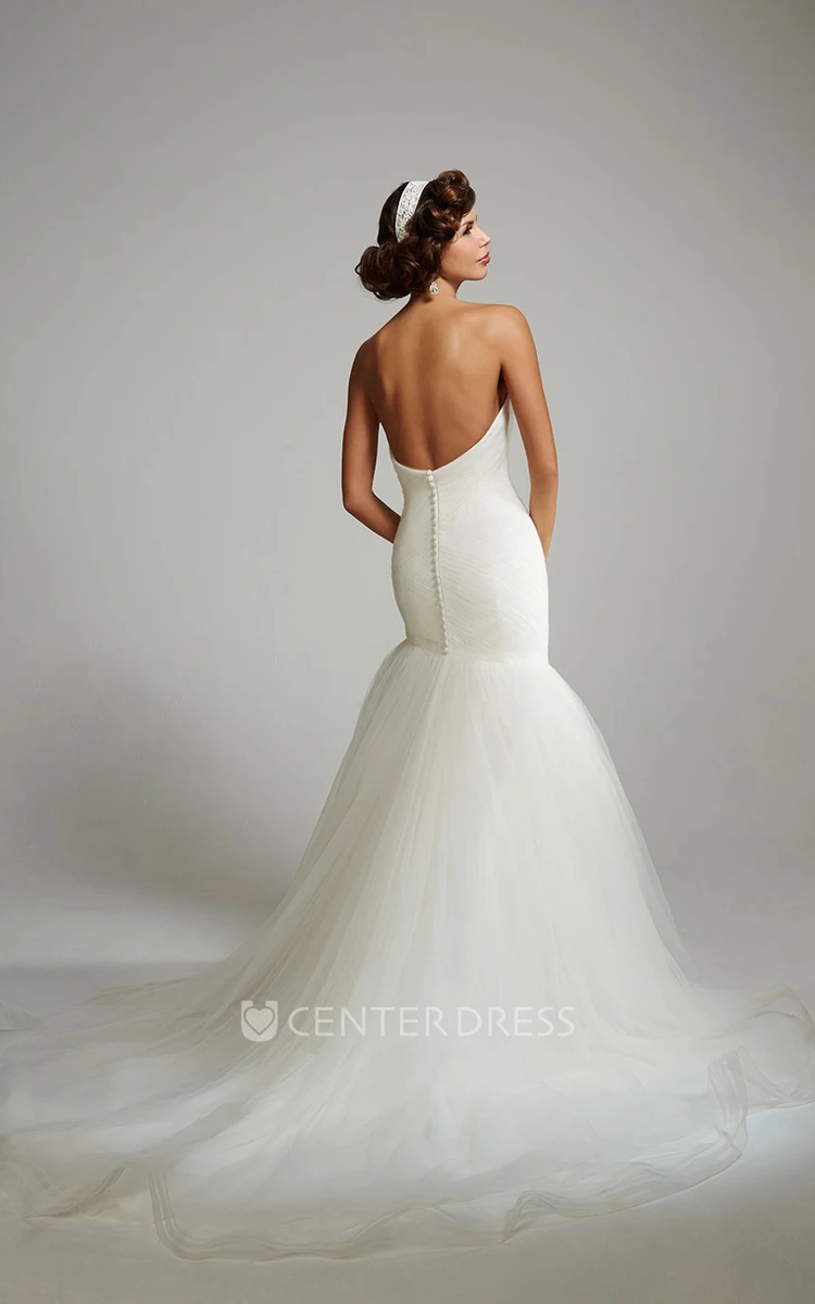 Mermaid Sweetheart Tulle Wedding Dress With Criss Cross And Backless Design