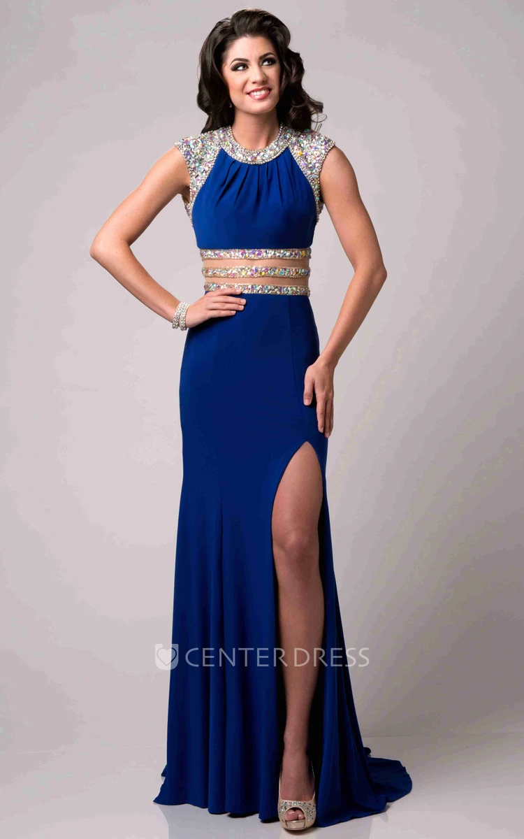 Cap Sleeve Chiffon Prom Dress With Shining Special-Design Bodice