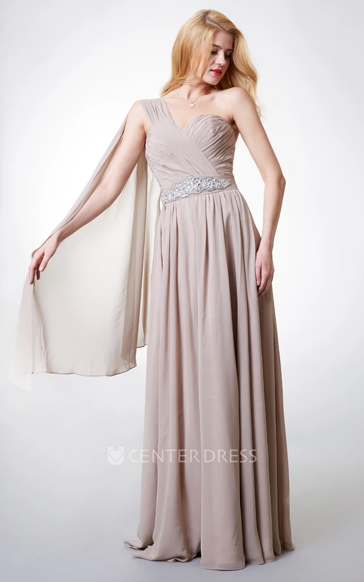 One-shoulder A-line Long Chiffon Bridesmaid Dress With Pleats