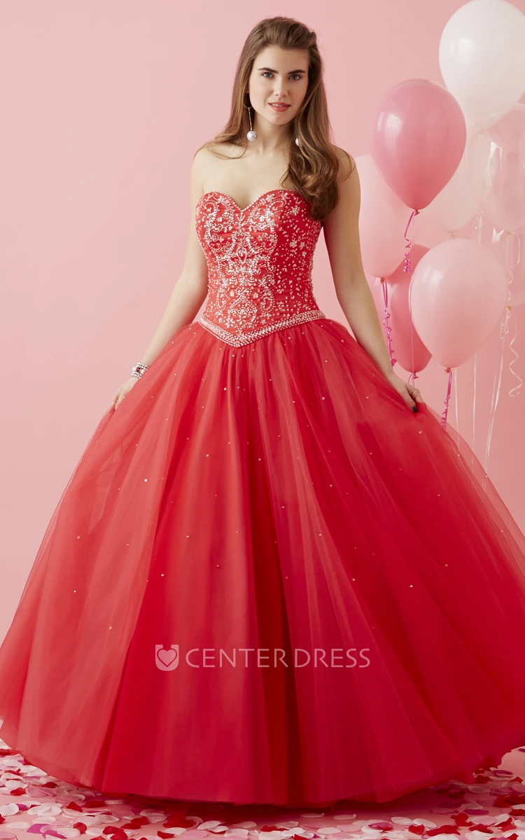 Ball Gown Sweetheart Sleeveless Tulle Lace-Up Dress With Beading