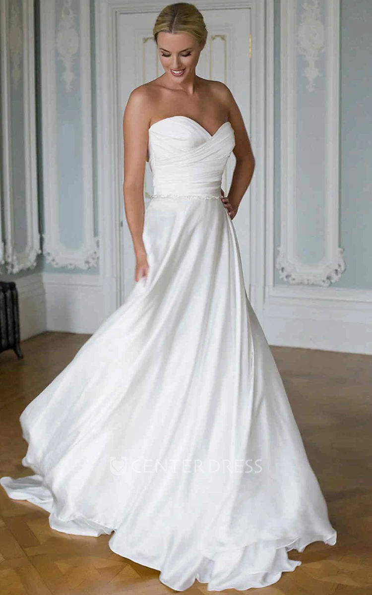 A-Line Jeweled Floor-Length Sweetheart Chiffon Wedding Dress With Criss Cross
