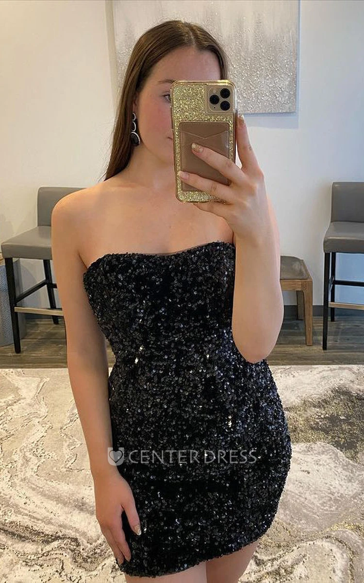 Sexy Sequins Bodycon Strapless Homecoming Dress With Open Back