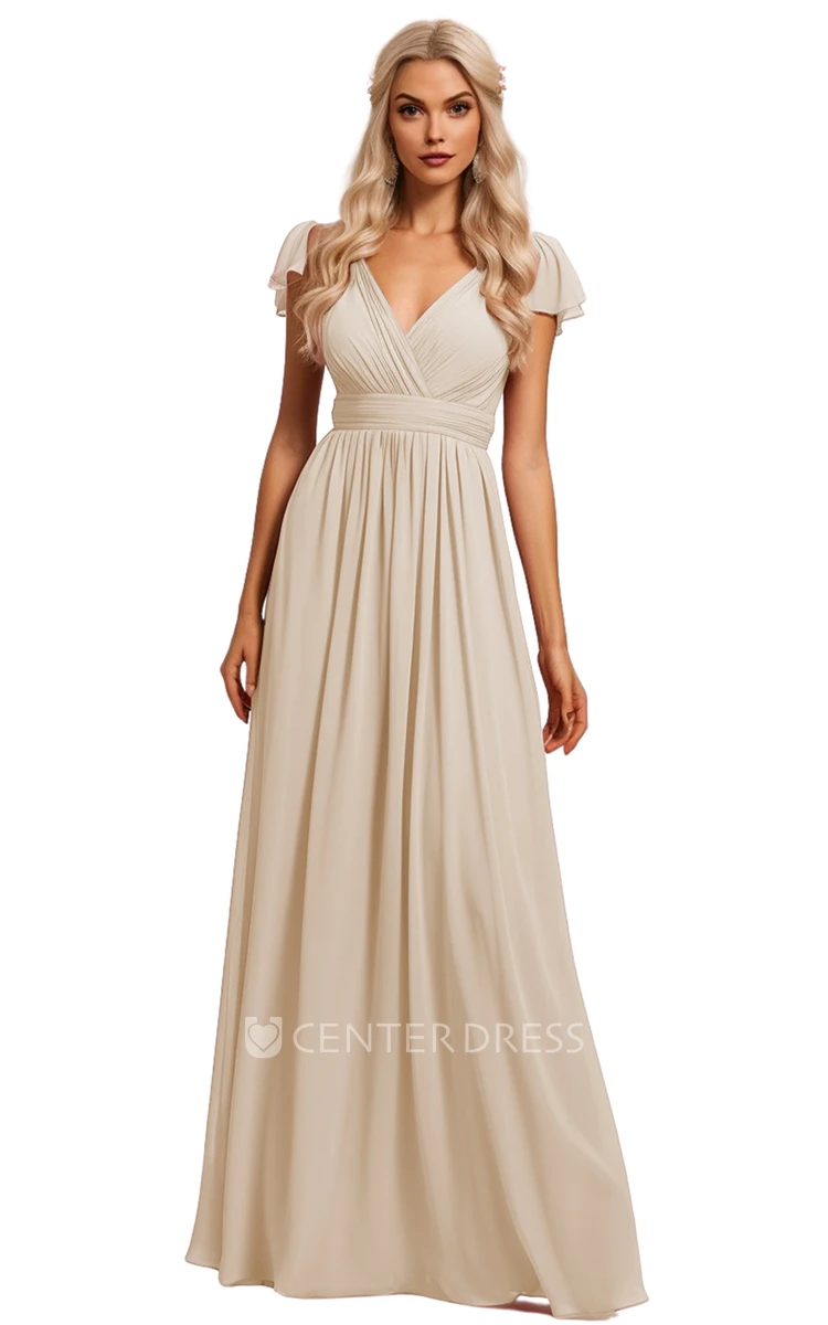 Bohemian A-Line Chiffon Bridesmaid Dress with V-neck and Deep-V Back 2024 Unique