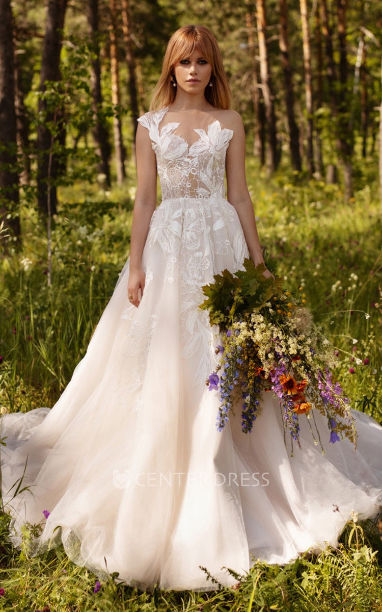 Illusion Bateau Neckline Wedding Dress