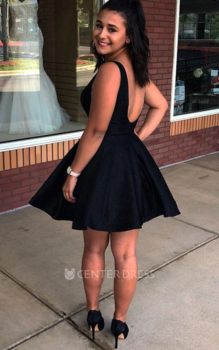 Sexy A Line Satin V-neck Homecoming Dress With Tied Back