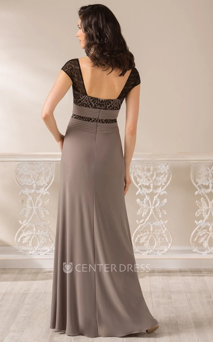 Cap-Sleeved Long Mother Of The Bride Dress With Bateau-Neck And Square Back