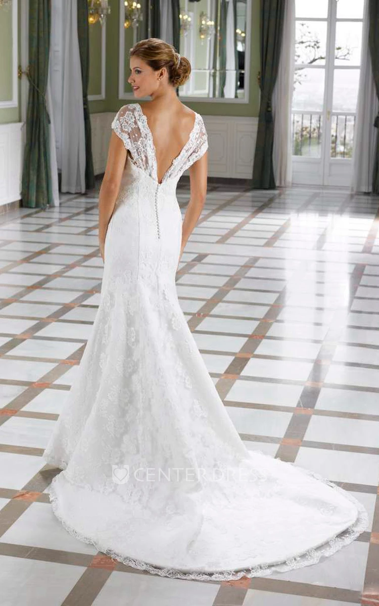 Sweetheart Cap-Sleeve Lace Wedding Dress