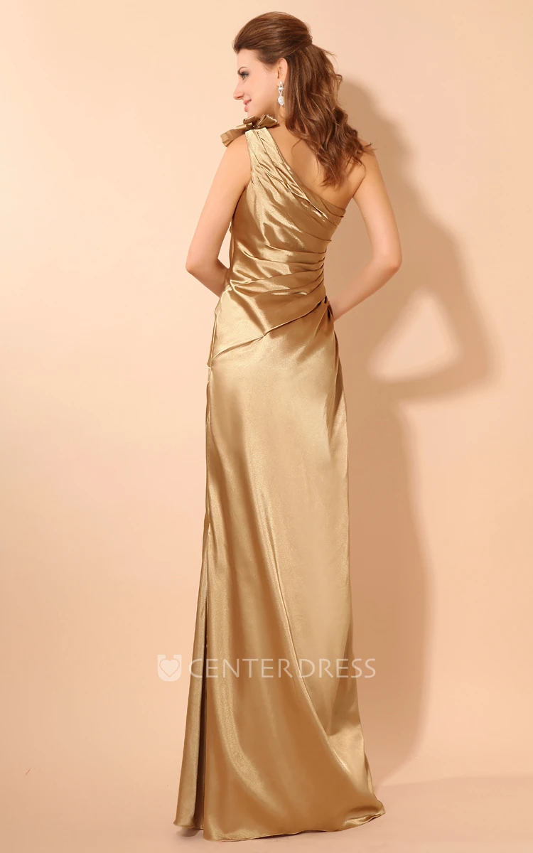 One-Shoulder Sleeveless Taffeta Evening Dress With Ruching And Flower