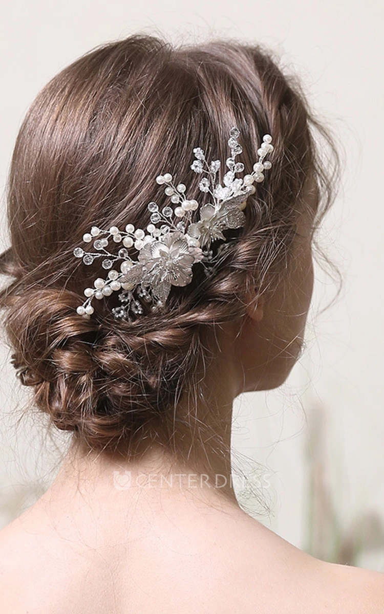 Handmade Silver Flower Hair Combs with Crystal