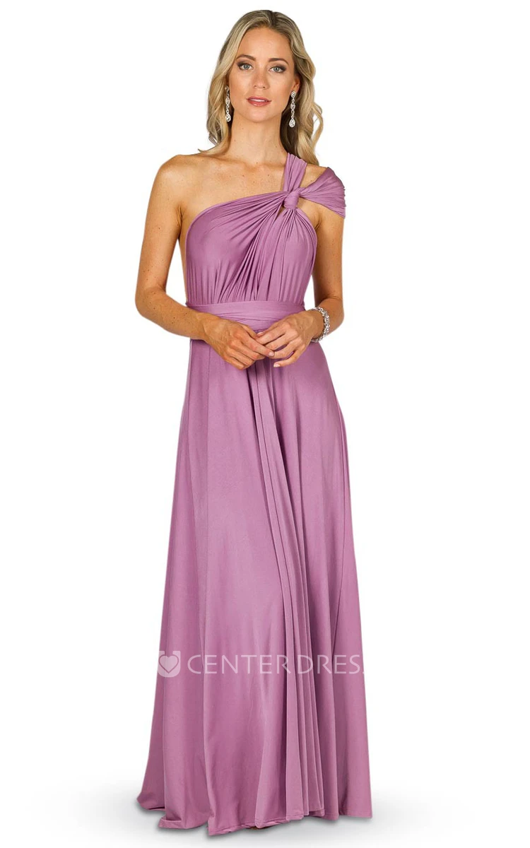 Sleeveless One-Shoulder Bowed Jersey Convertible Bridesmaid Dress With Straps