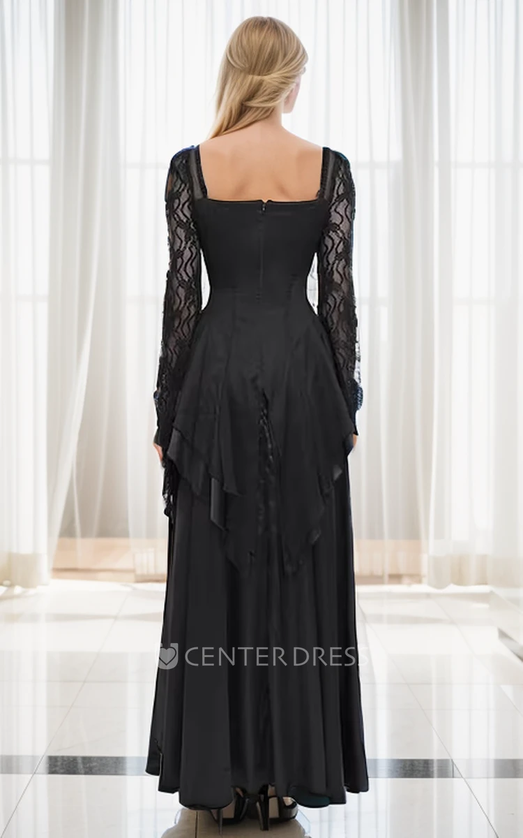 Modest Sheath Floor-length Black Wedding Dress Simple Square Neckline Beading Winter Gown