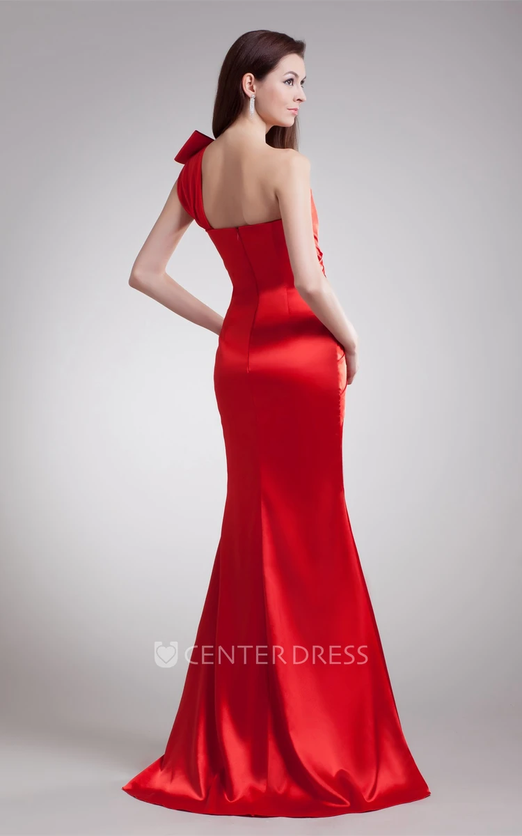Sheath Satin One-Shoulder Evening Dress with Ruched Bodice