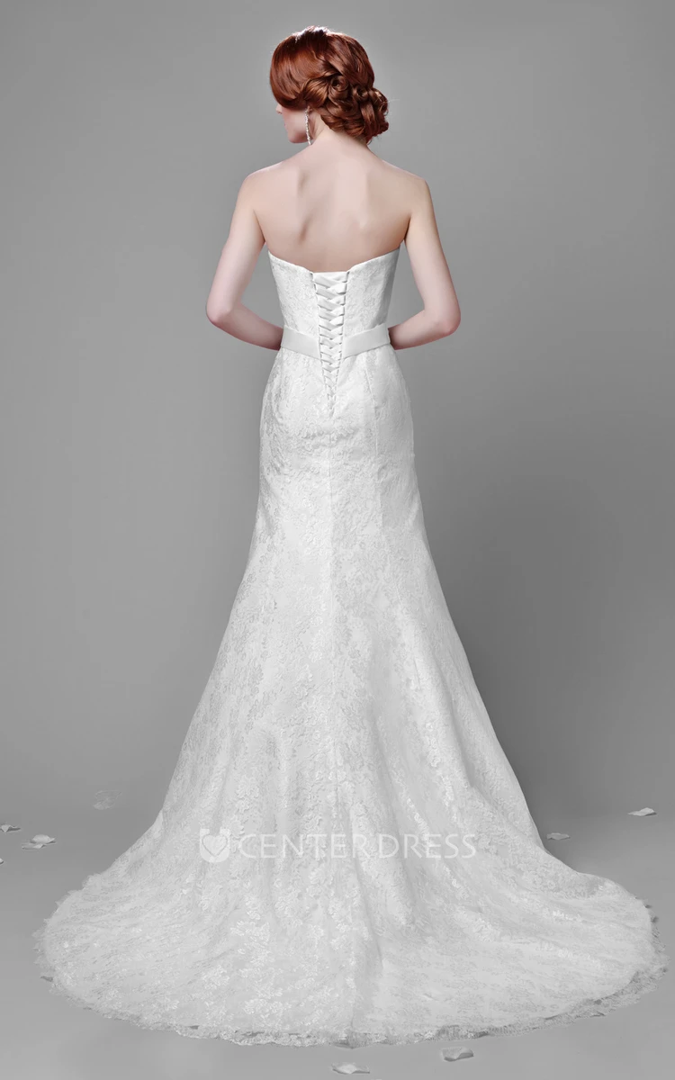Trumpet Lace Sweetheart Wedding Dress With Beadwork And Lace-Up Back