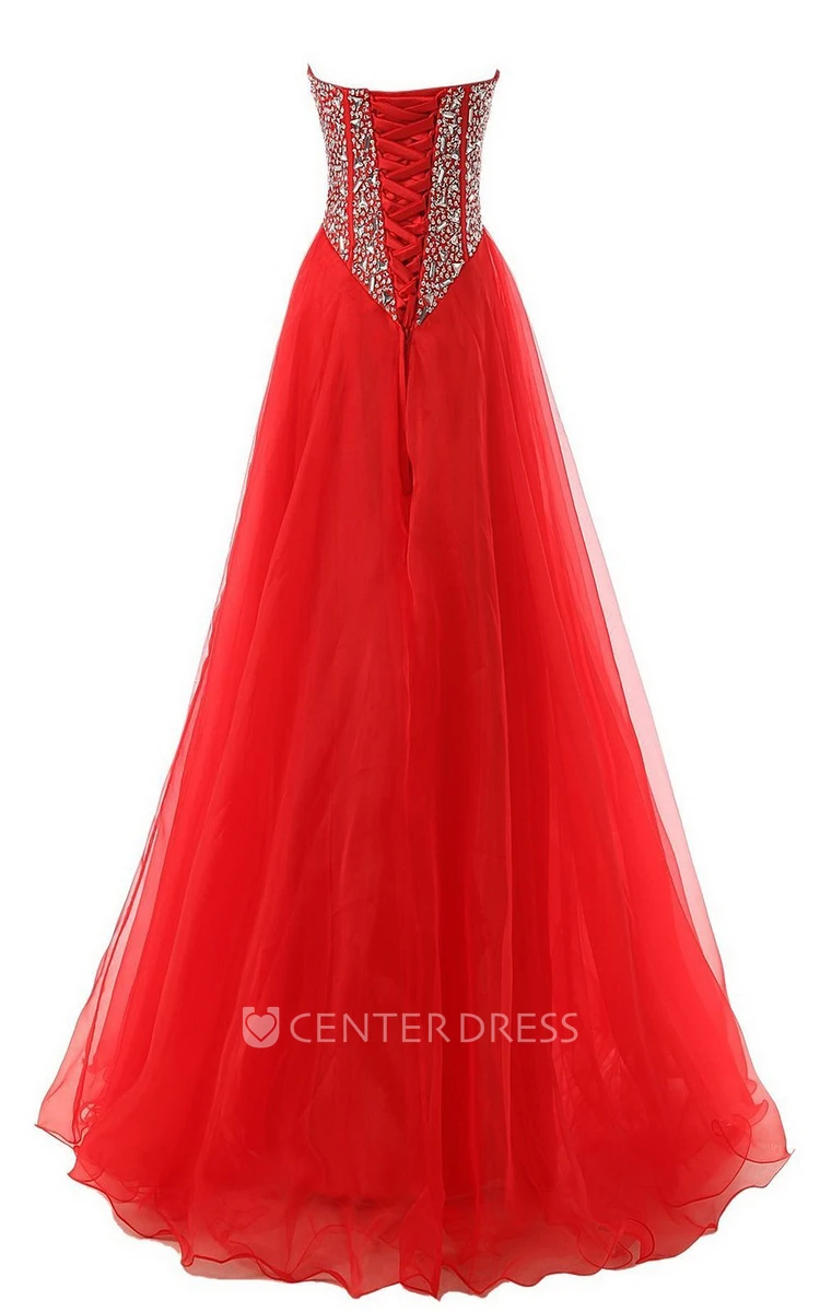 Sweetheart Crystal Stone Long Layered Tulle Dress