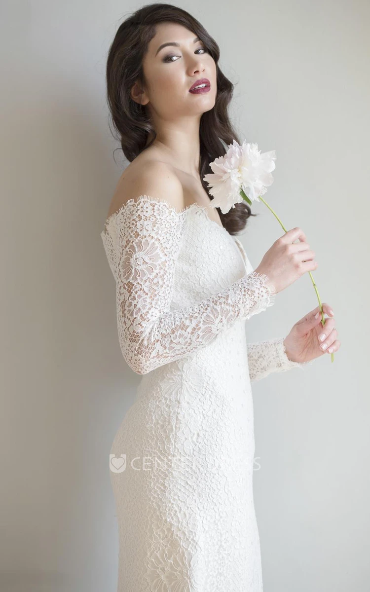 Off-The-Shoulder Long-Sleeve Maxi Lace Wedding Dress