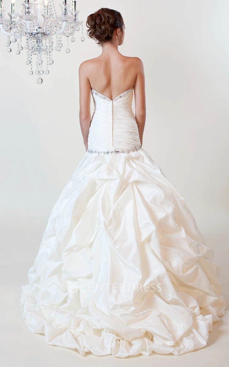 Ball Gown Sweetheart Long Criss-Cross Taffeta Wedding Dress With Beading And Pick Up