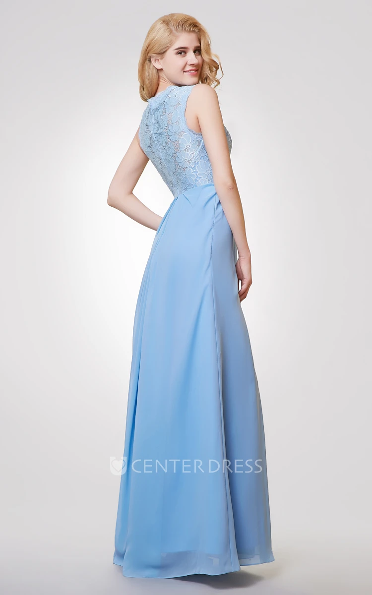 A-line Long Lace and Chiffon Bridesmaid Dress