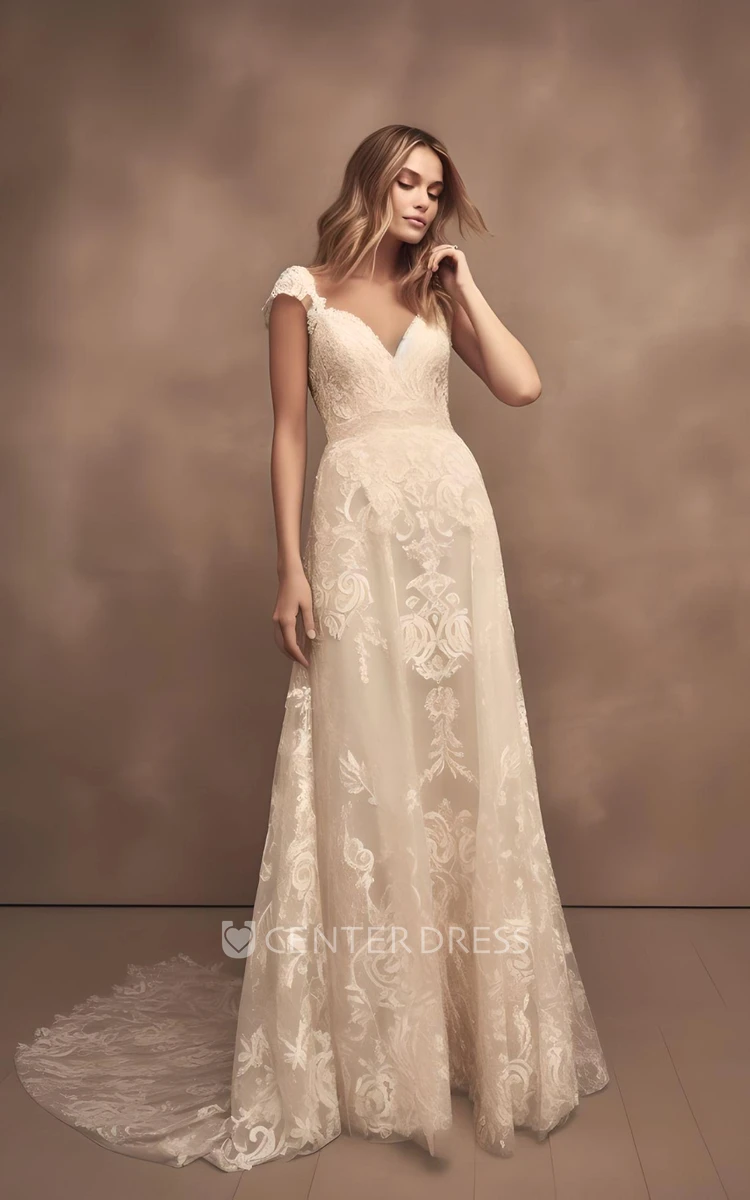 2024 Wedding Dress A-Line Tulle Lace Sleeveless V-neck V Back Simple Elegant