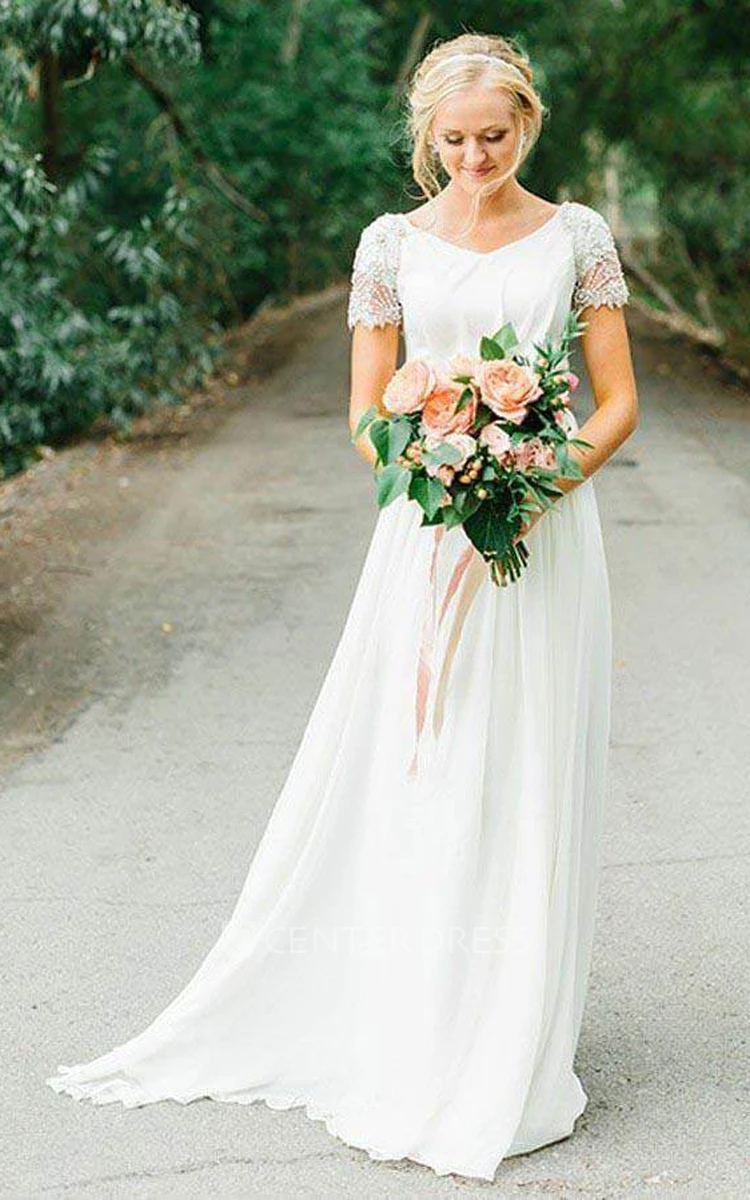 Simple Casual A-Line Chiffon Wedding Dress Bohemian Elegant Beach Country Garden
