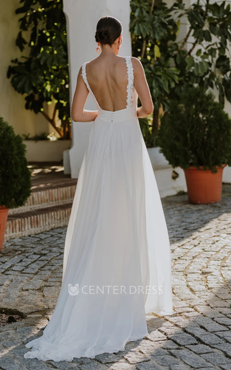 Chiffon Open Back Romantic Wedding Dress A-Line