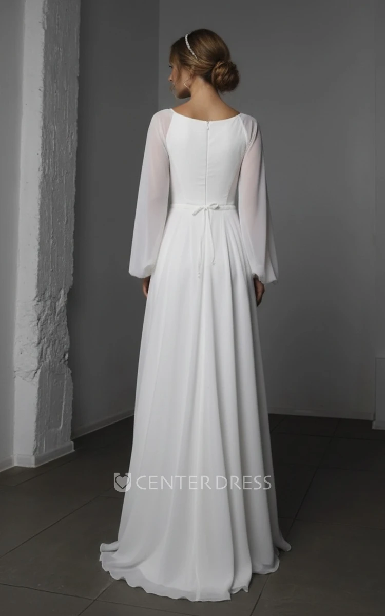 Modest Simple Long Sleeve A-Line Maxi Spring Wedding Dress Formal Minimalist Outdoor Country Garden Floor Length Bridal Gown with No Train