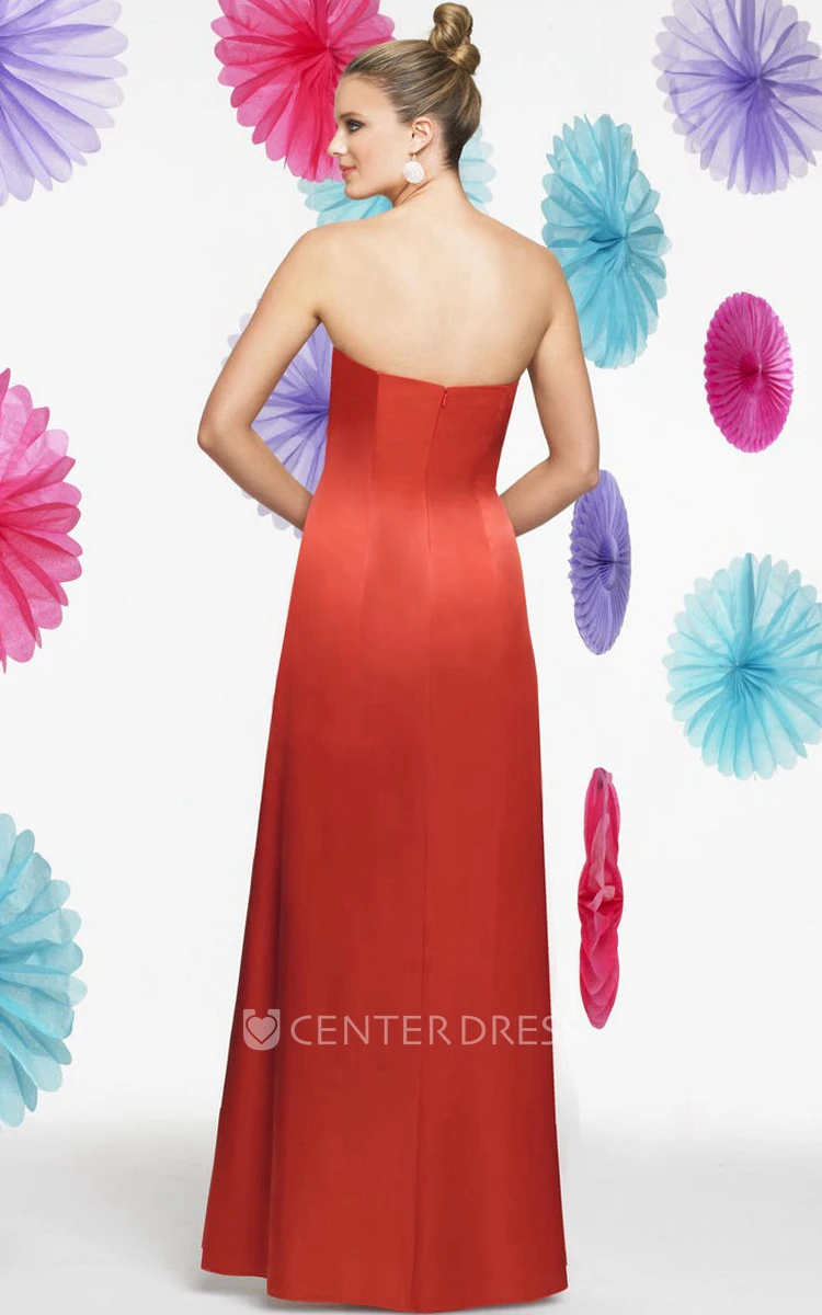 Strapless Floral Satin Bridesmaid Dress With Draping And Cape
