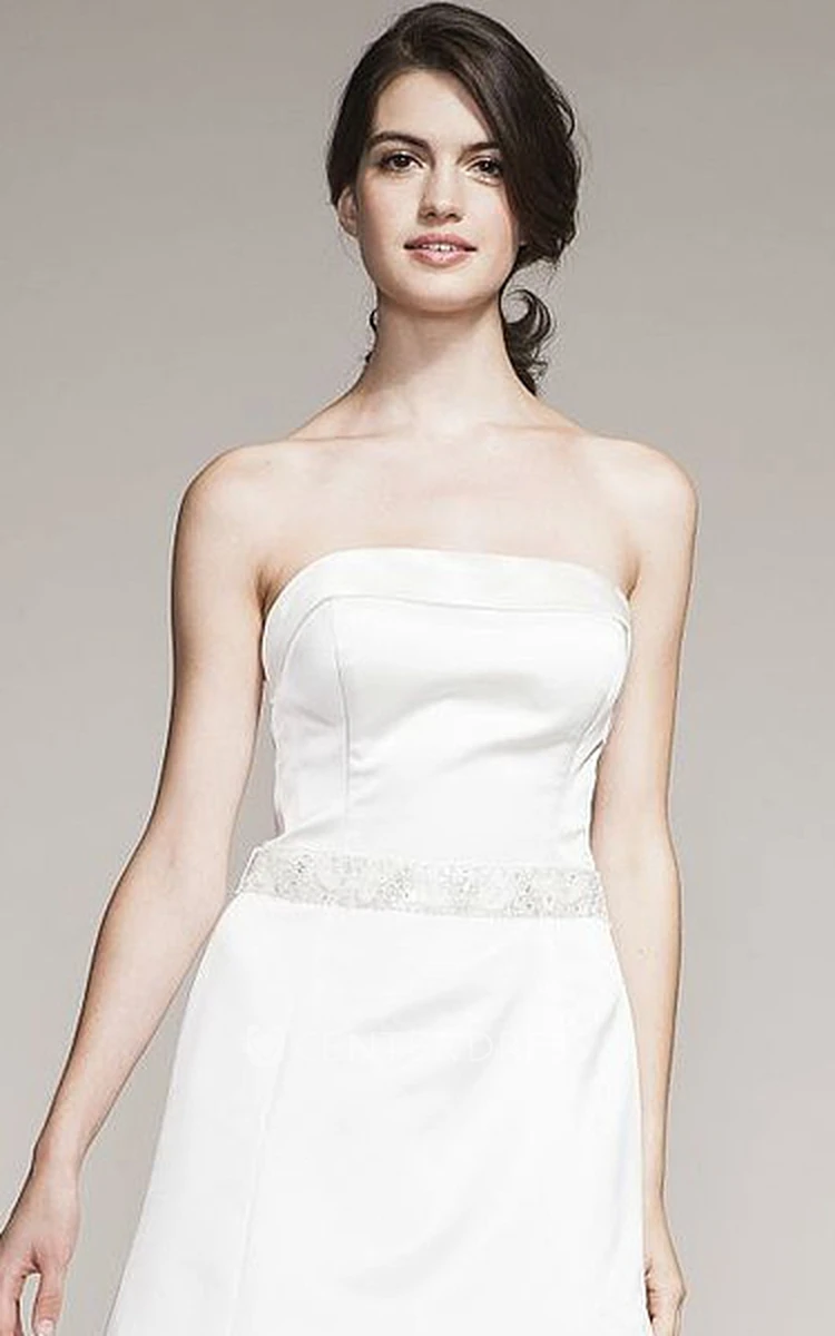 A-Line Strapless Jeweled Maxi Sleeveless Satin Wedding Dress