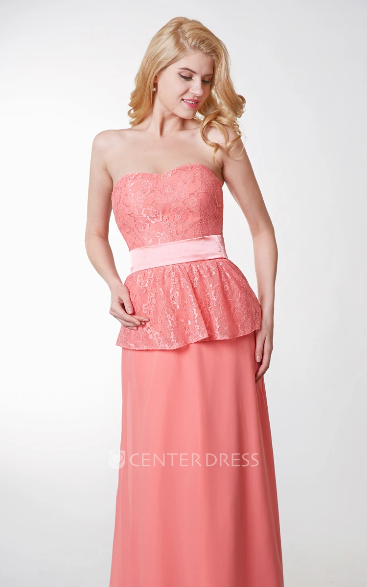 Backless A-line Long Chiffon Dress With Lace and Sash