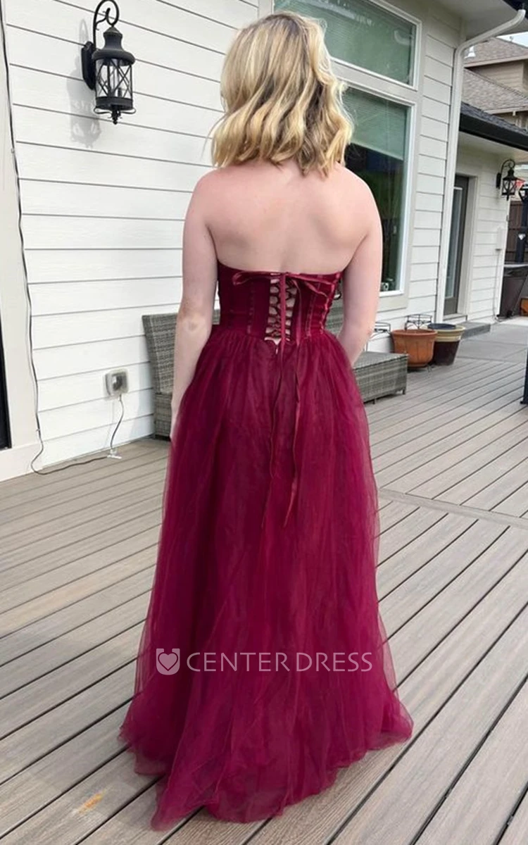 Modern A-Line Sweetheart Tulle Evening Dress with Corset Back
