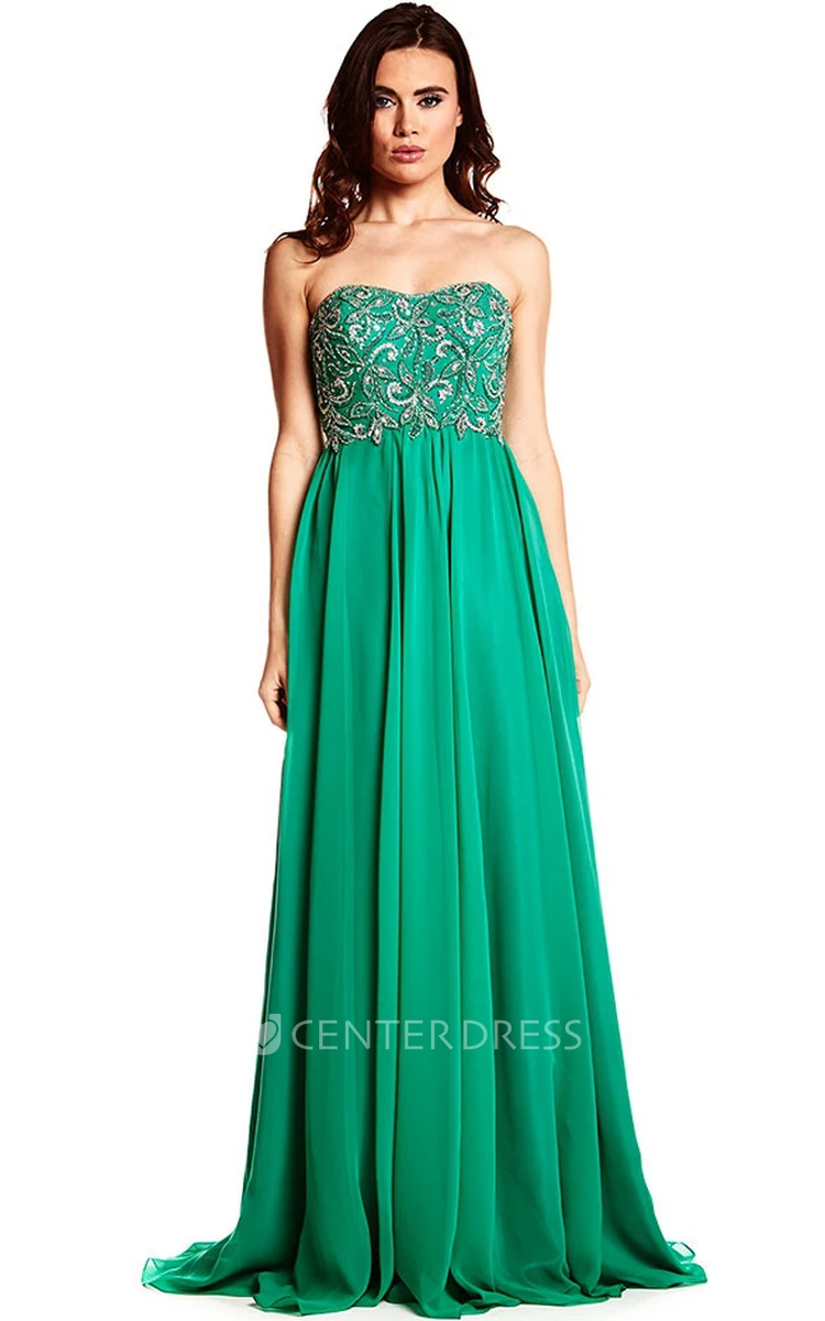 Beaded Strapless Chiffon Prom Dress With Lace-Up