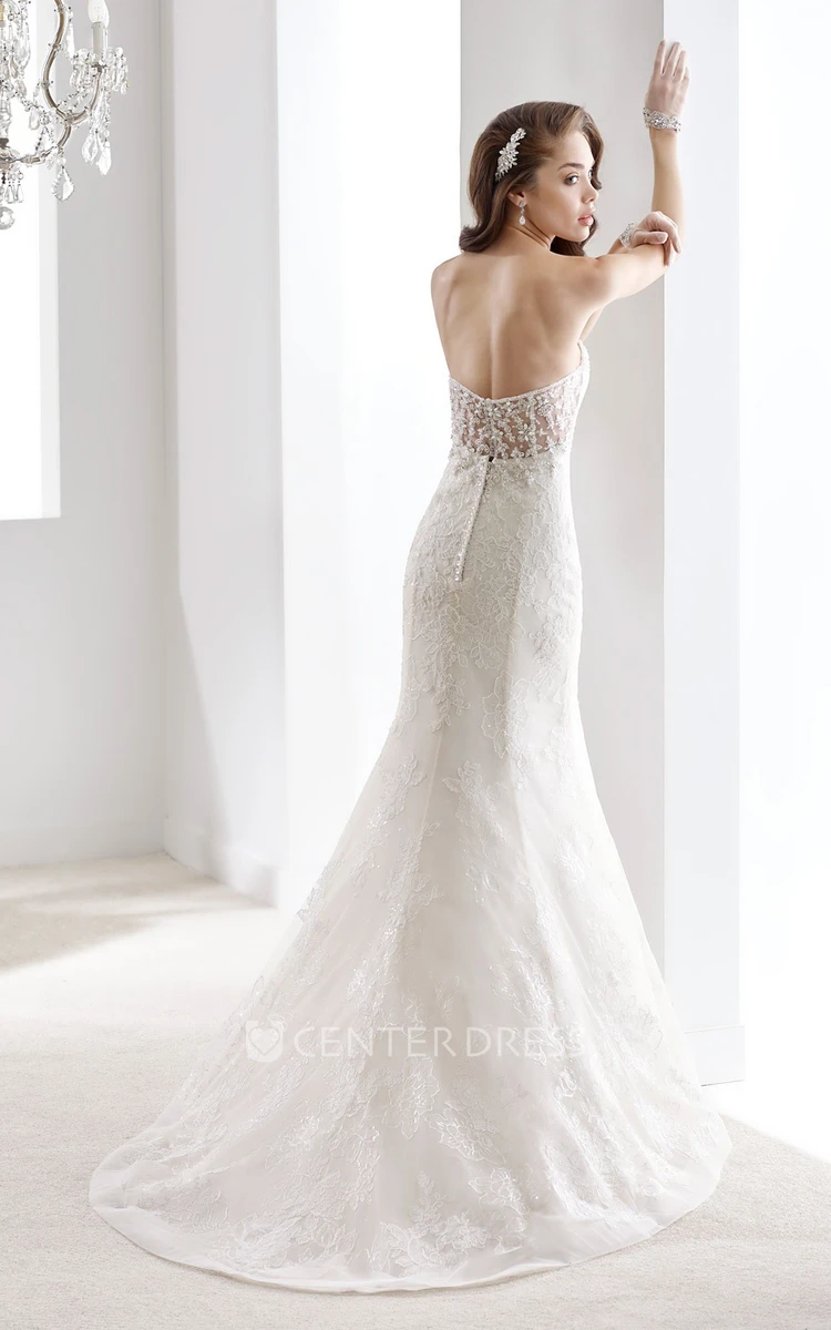 Strapless Sheath Mermaid Lace Gown With Beaded Bust And Open Back