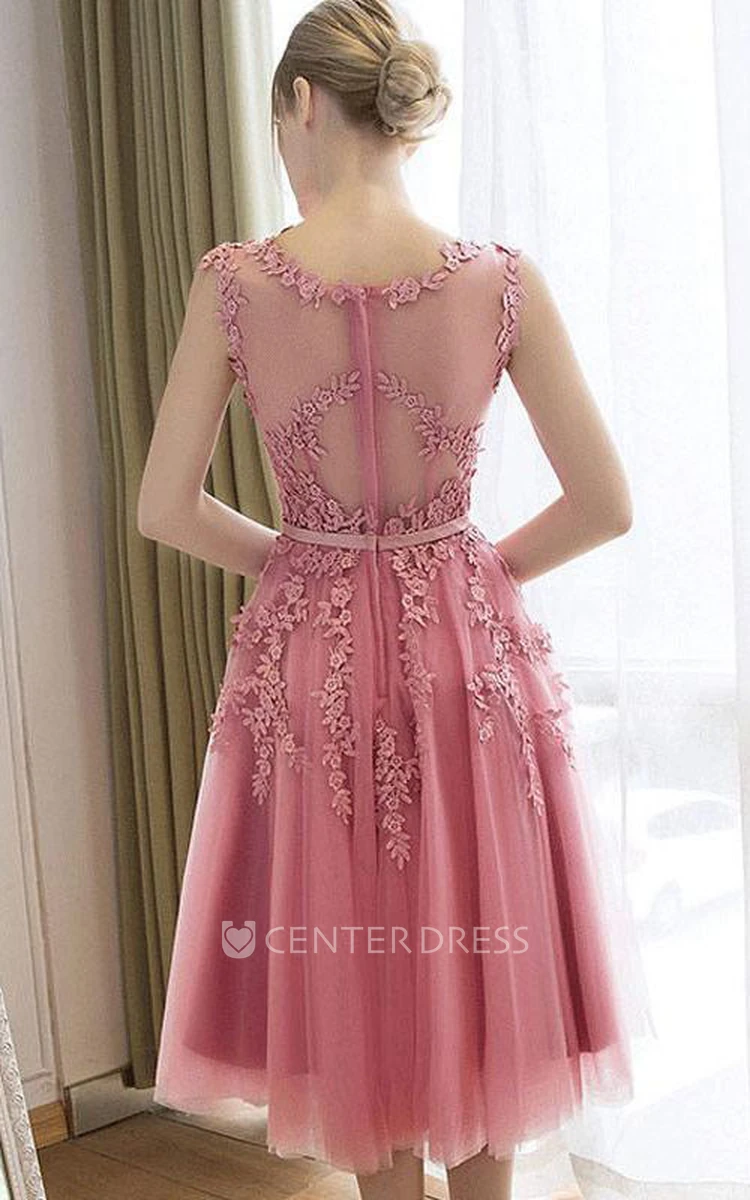Sleeveless A-line Knee-length Dress with Lace Appliques