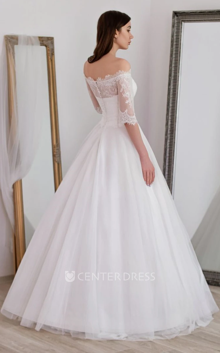 Off-the-shoulder Romantic Ball Gown Lace and Tulle Wedding Dress