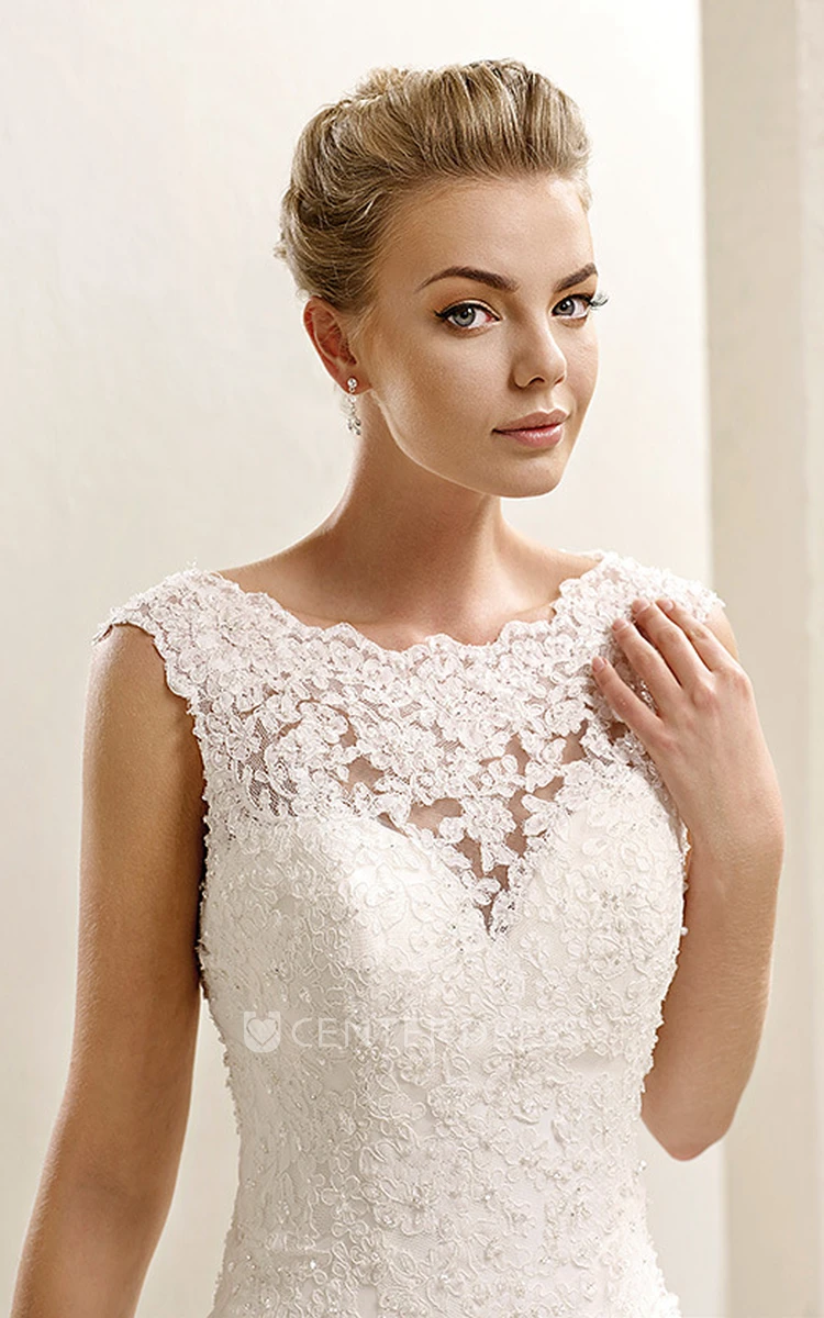 Ball Gown Appliqued Sleeveless Maxi Scoop-Neck Wedding Dress