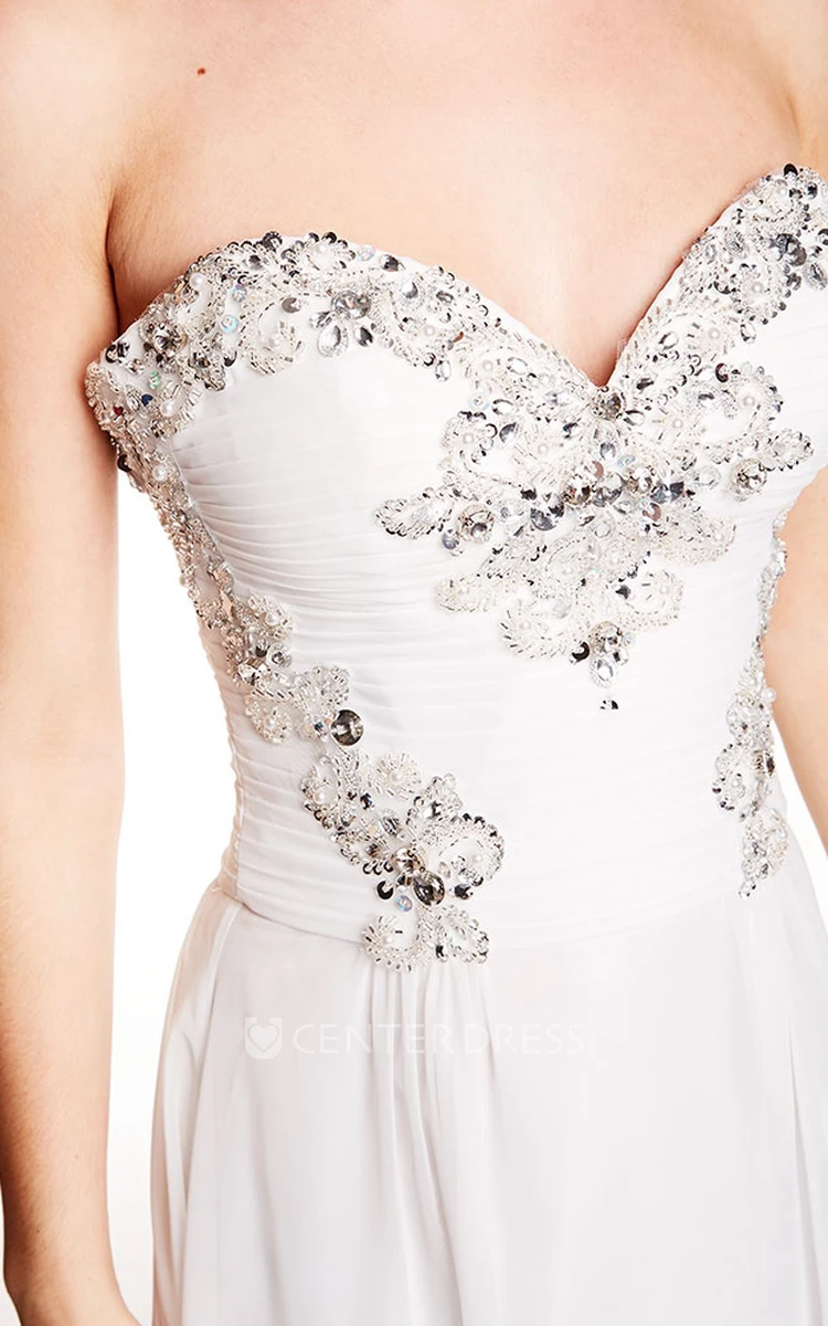 Sleeveless Sweetheart Ruched Chiffon Prom Dress With Beading And Bow