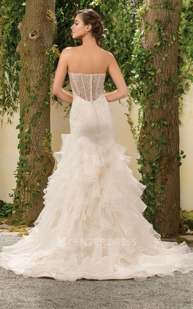 Sweetheart Ruffled Mermaid Gown With Illusion Crystal Style