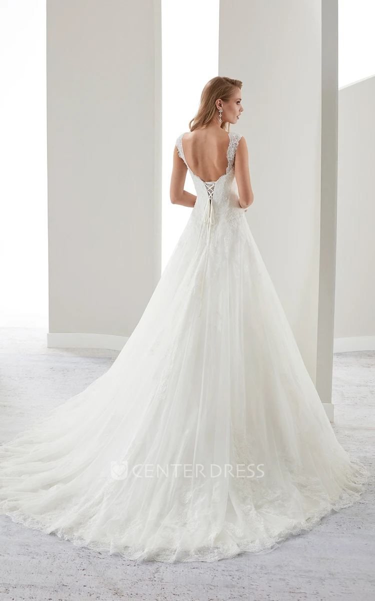 Sweetheart A-Line Lace Bridal Gown With Appliques Straps And Lace-Up Back