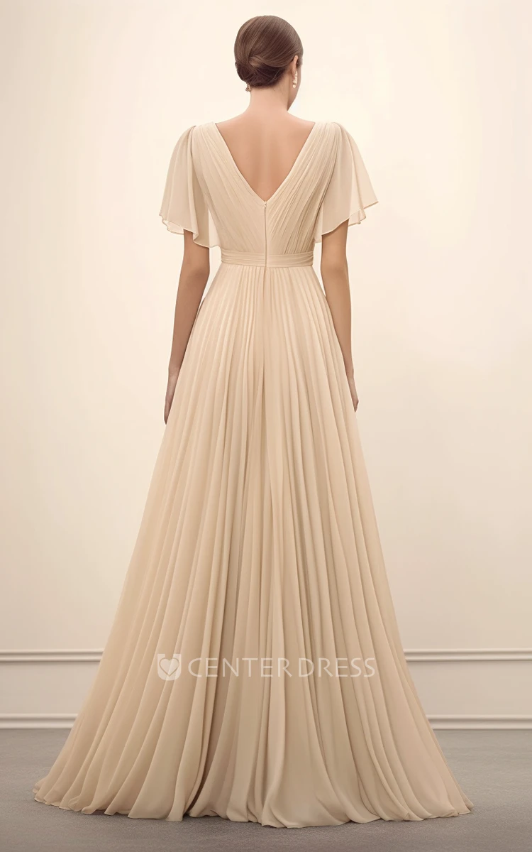 Casual A-Line Chiffon Mother of the Bride Dress Floor-length Bohemian V-Back