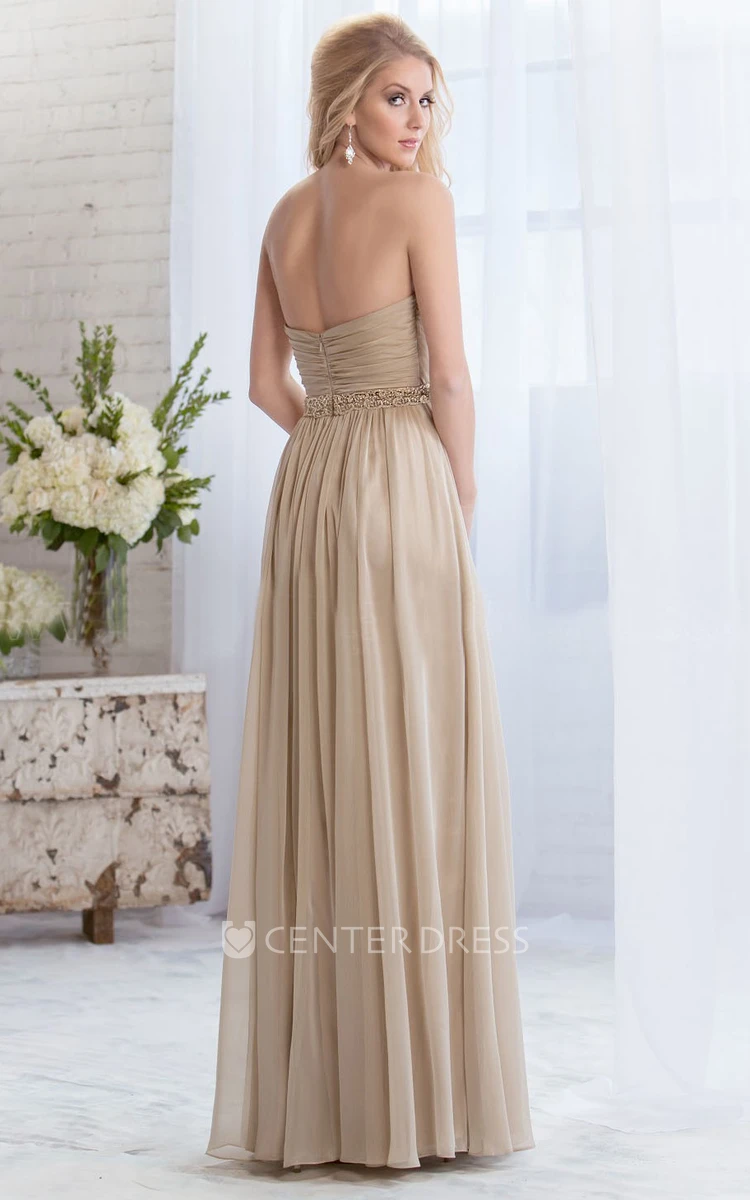 Sweetheart A-Line Long Bridesmaid Dress With Pleats And Crystal Waist