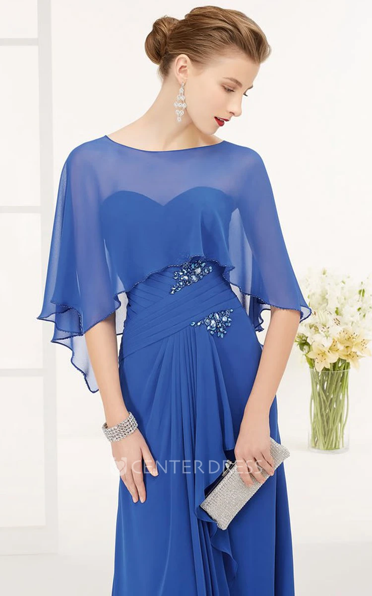Side Drape Sweetheart Chiffon Long Prom Dress With Crystal And Removable Top