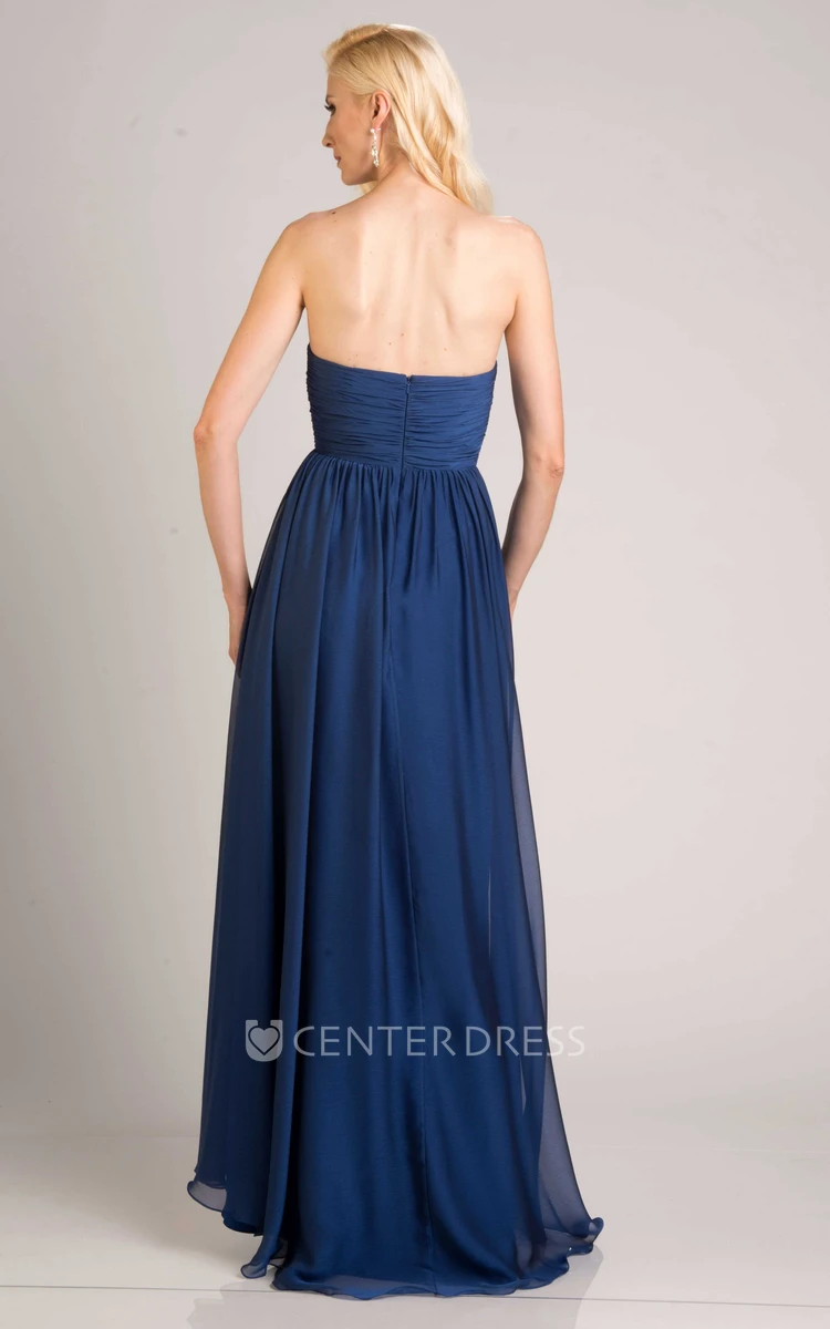 Chiffon Pleated Dress Featuring Sweetheart Neckline And Flowers