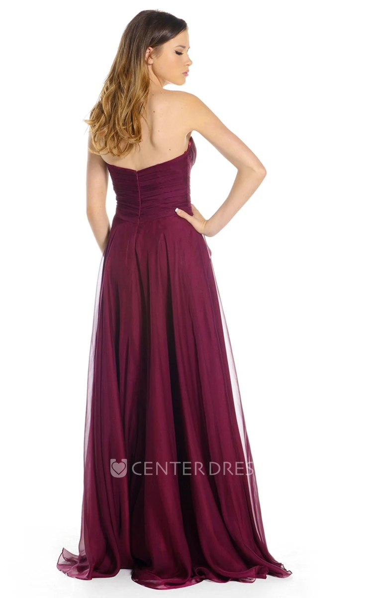 A-Line Crystal Sweetheart Maxi Sleeveless Chiffon Prom Dress With Zipper Back And Ruching